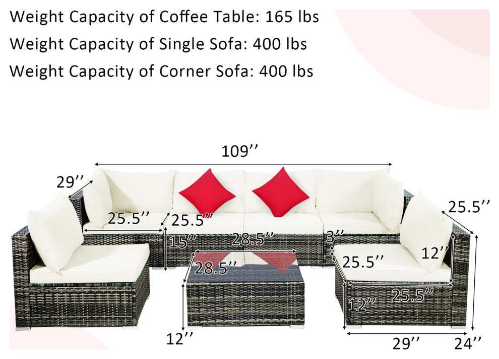 Costway 7PCS Patio Rattan Furniture Set Sectional Sofa Garden White Cushion