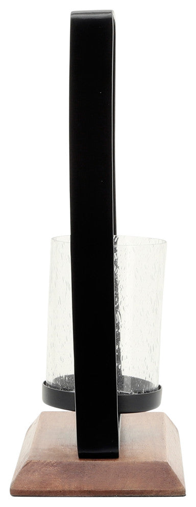 Metal, 14"H Hurricane, Wood Base, Black