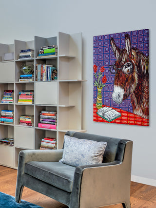 "Donkey Reading" Painting Print on Wrapped Canvas, 40"x60"