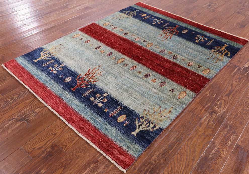 4' 11" X 6' 4" Handmade Tribal Persian Gabbeh Rug Q8078