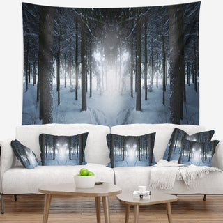 Winter Forest with Dark Woods Landscape Wall Tapestry, 39"x32"