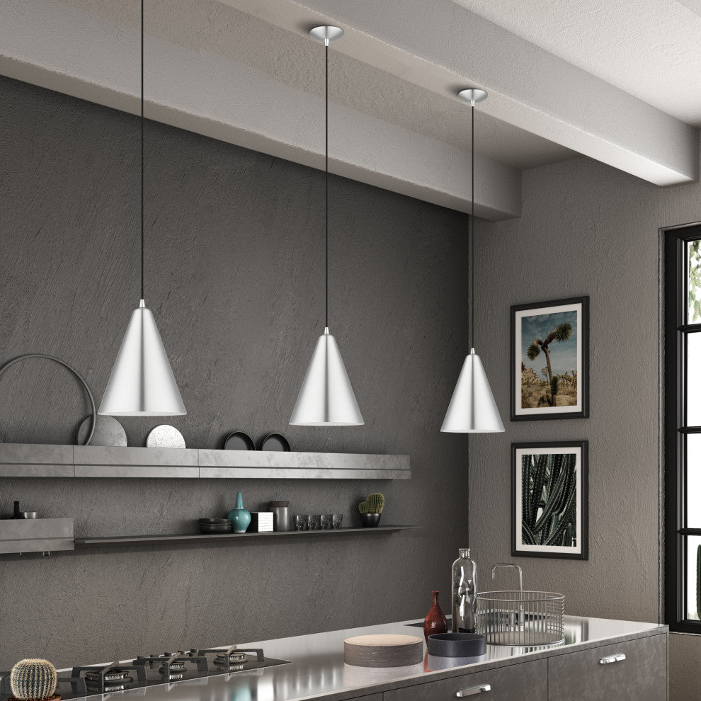 Dulce 1-Light Brushed Aluminum Cone Pendant, Polished Chrome Accents