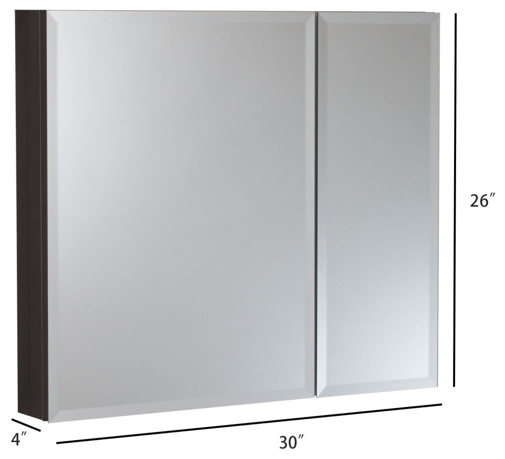 Surface Mount/Recessed Aluminum Framed Medicine Cabinet with Mirror and Shelves, 30" X 26";
