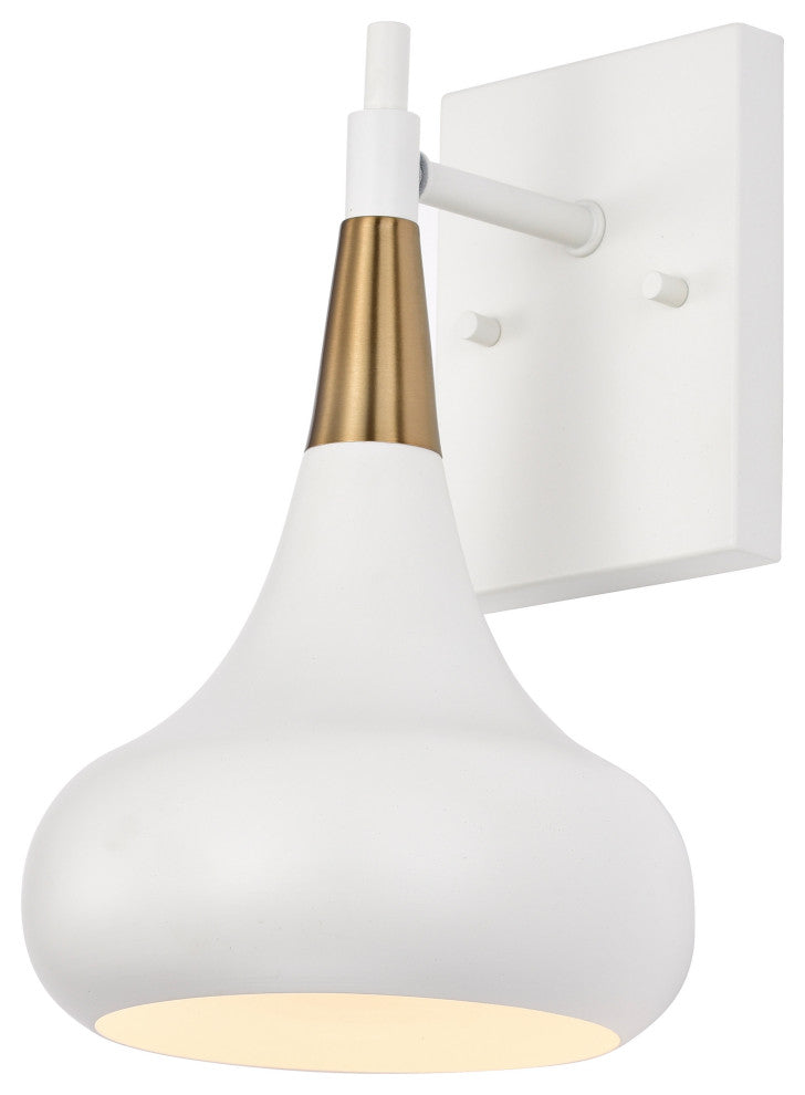 Phoenix 1-Light Wall Sconce, Matte White With Vintage Brass