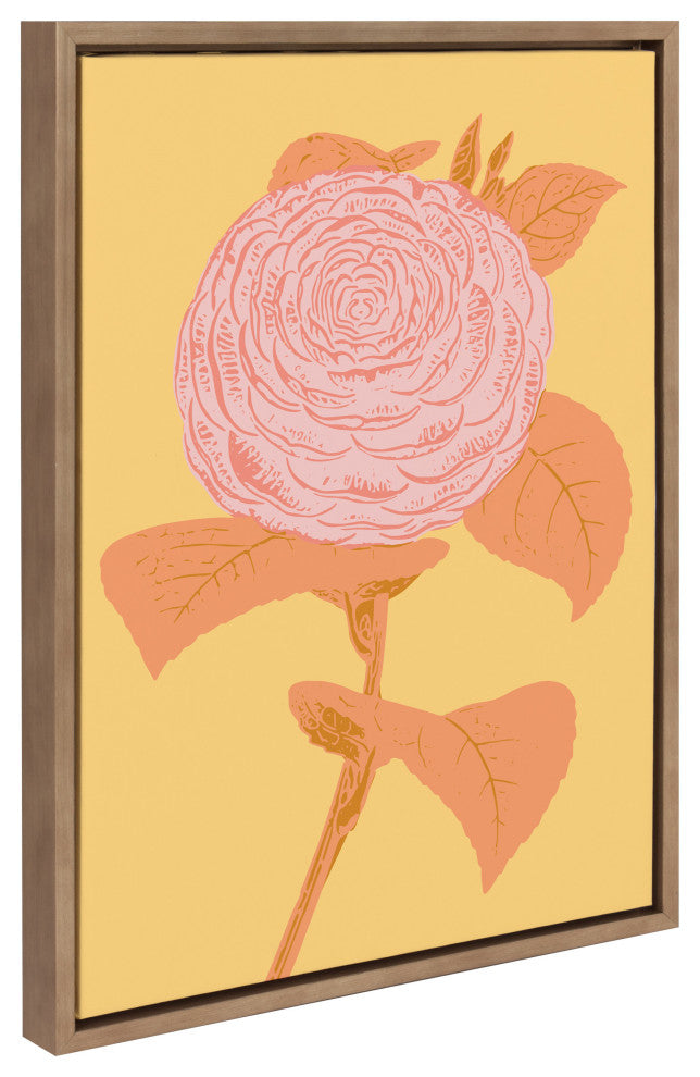 Sylvie Peony in Yellow Framed Canvas by Apricot and Birch, Gold 18x24
