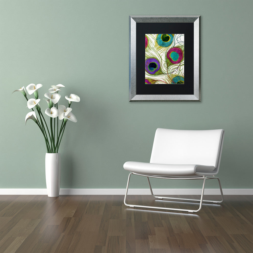 Color Bakery 'Peacock Feathers I' Art, Silver Frame, Black Matte, 11"x14"