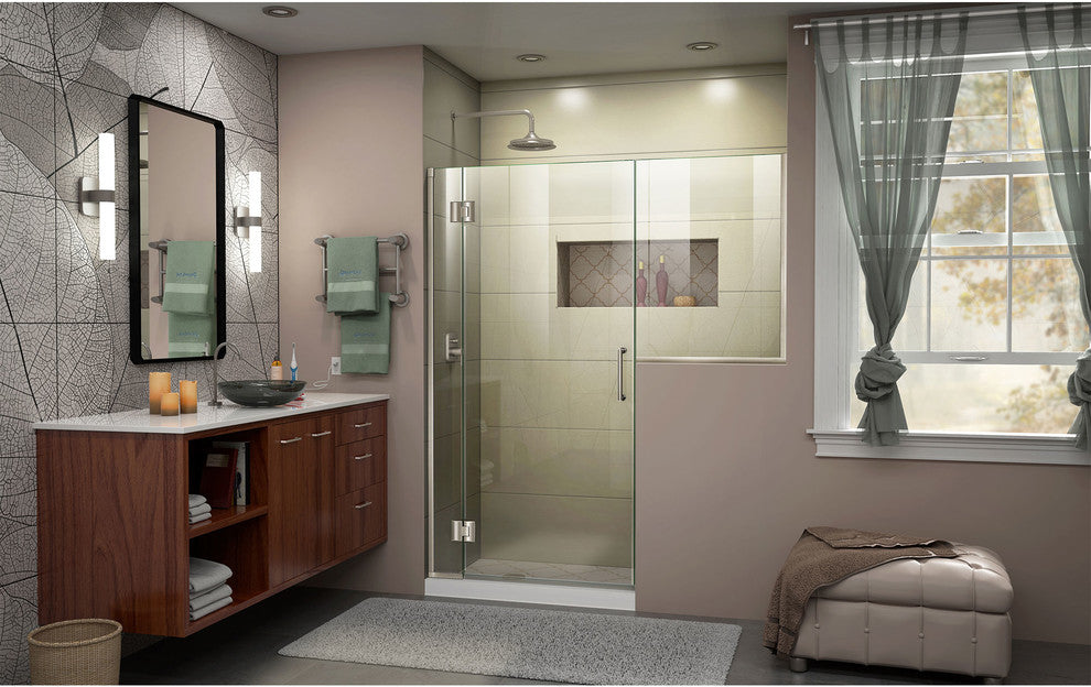 Unidoor-x 55-55.5"x72" Hinged Shower Door, Brushed Nickel, Buttress Panel 36"