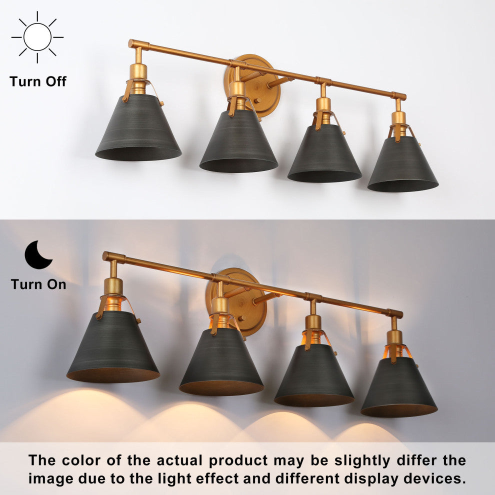 LNC Modern 4-Light Bathroom Vanity Light, Antique Brushed Gold/Gray