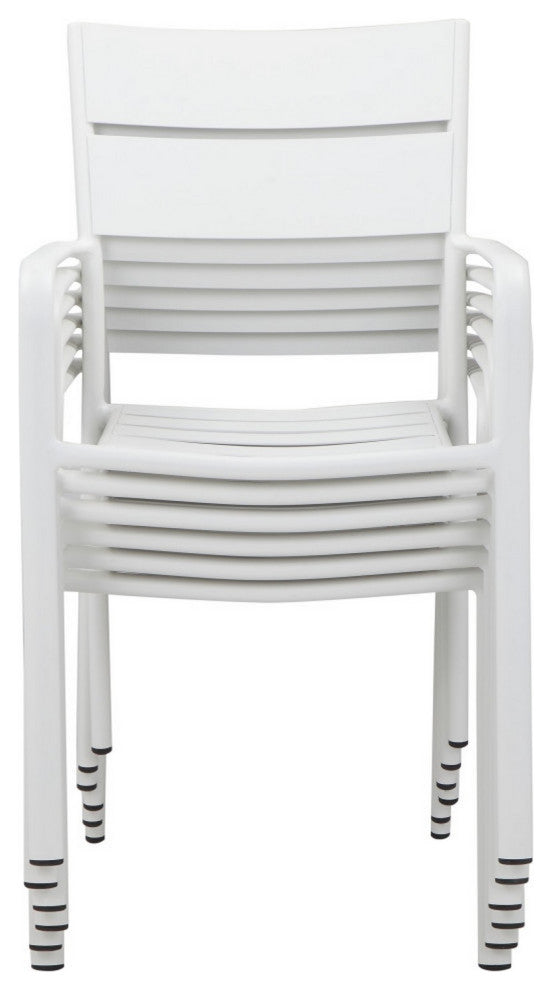 Benzara BM287803 6 Piece Dining Chair Set, White Aluminum Frame, Stackable