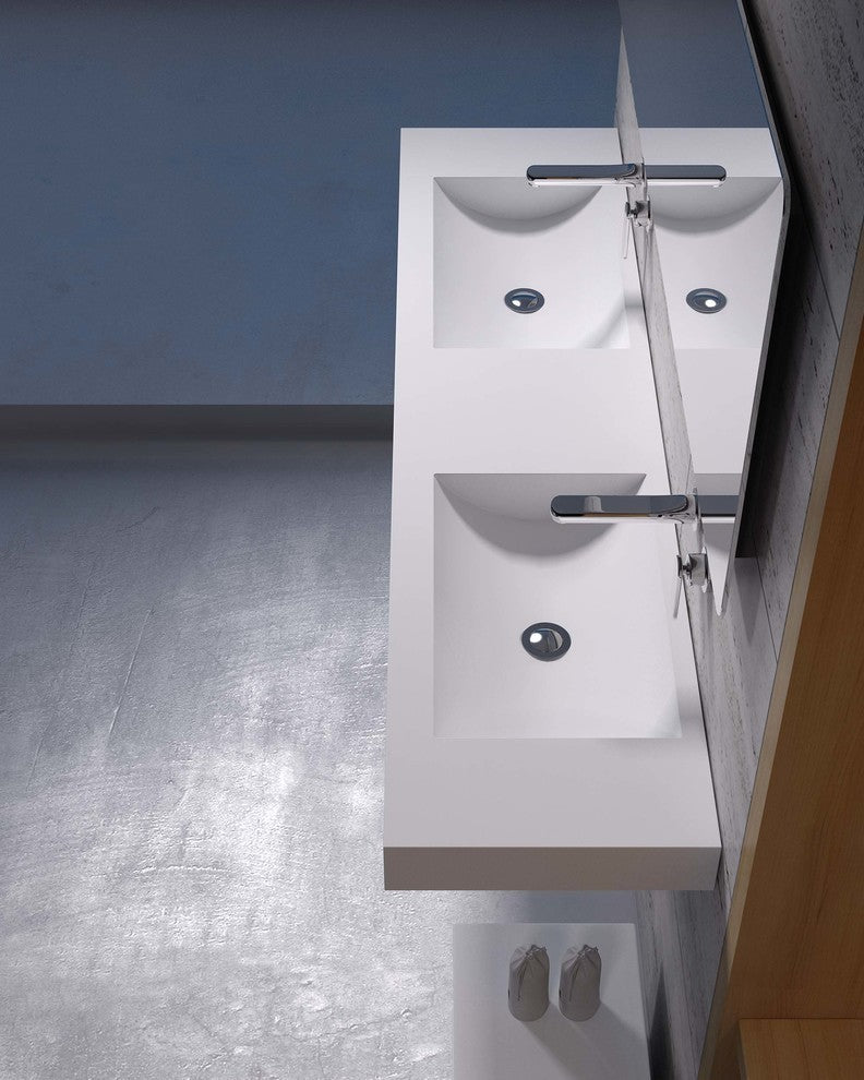 ADM Rectangular Wall Mounted Sink, White, 65", Matte White