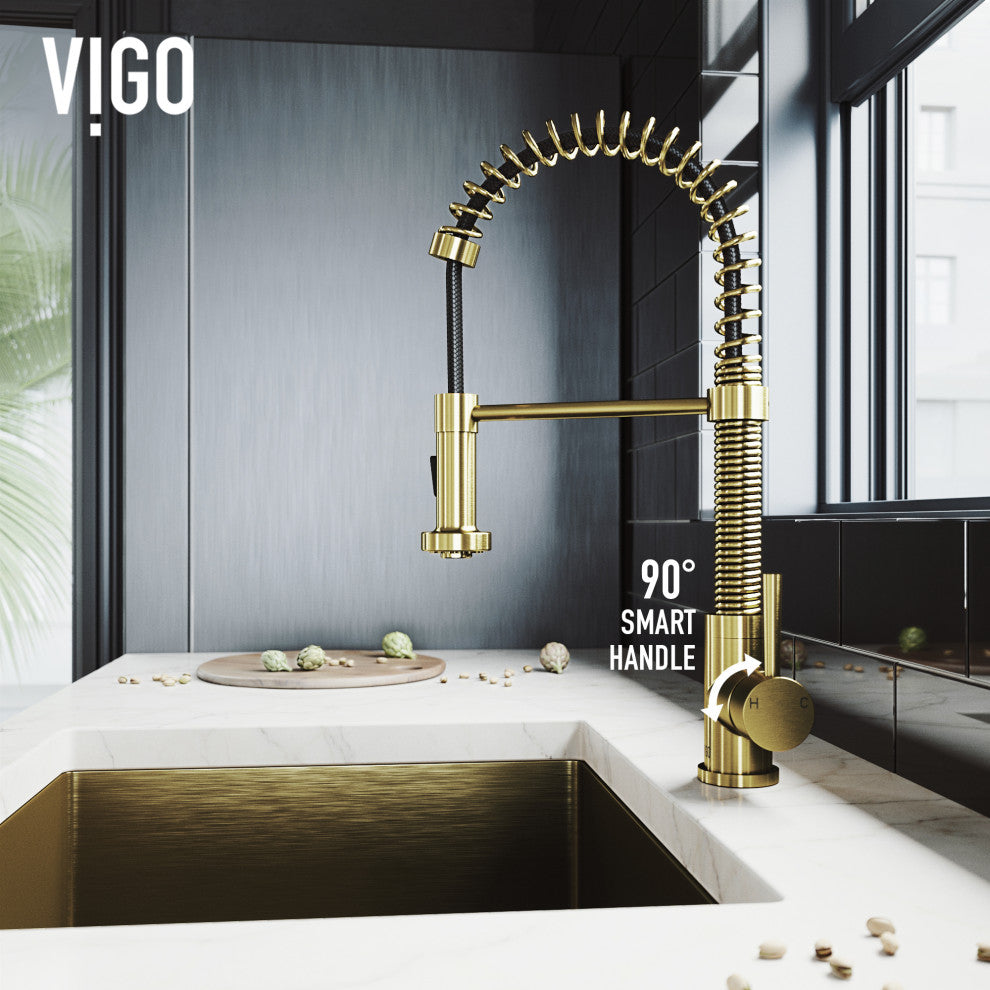 VIGO Edison 19" H Single Handle Pull-Down Sprayer Kitchen Faucet, Matte Brushed Gold, No Sensor, Without Extras