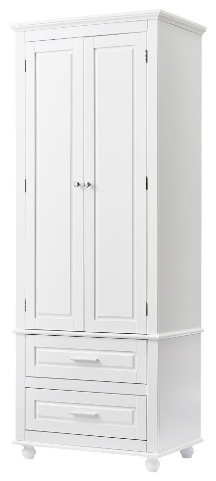 70" Wood 2-door Bath Cabinet, Adjustable Shelves, White