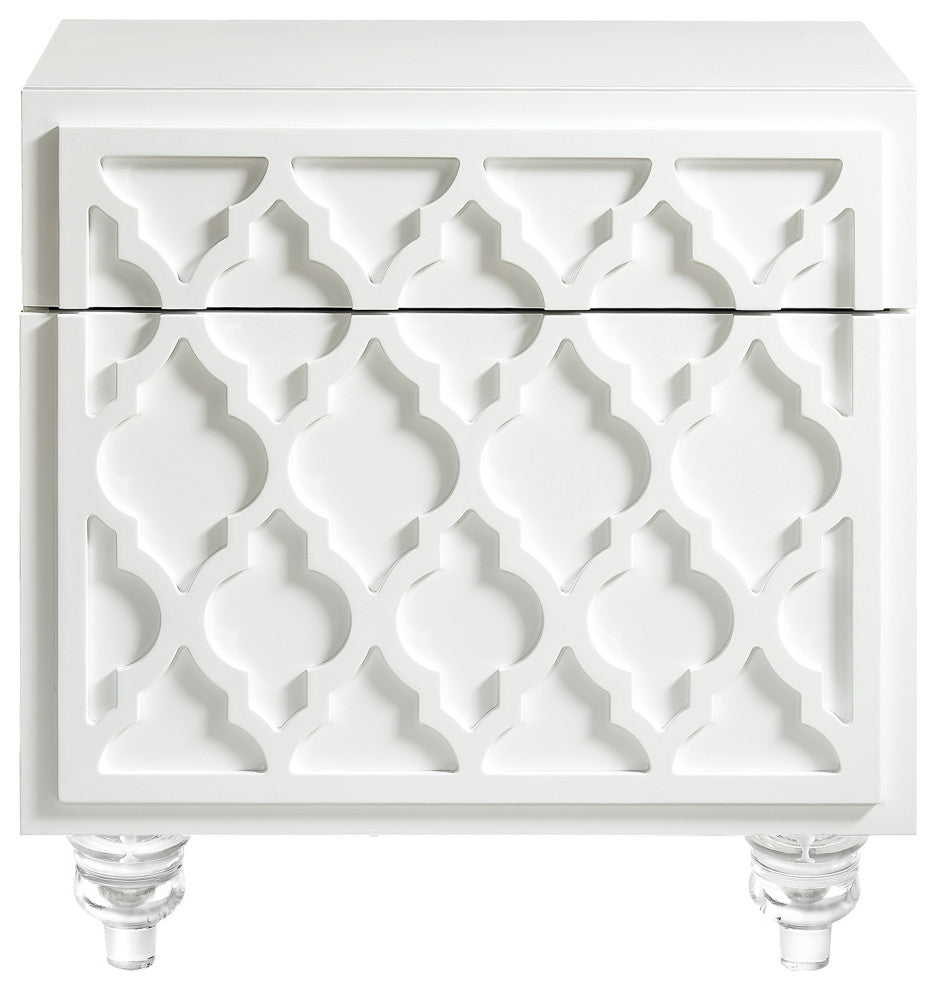 Henie Trellis Design Lacquer-Finish Lucite Leg Side Table, White