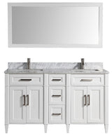 Vanity Set With Carrara Marble Top, 60", White, Standard Mirror