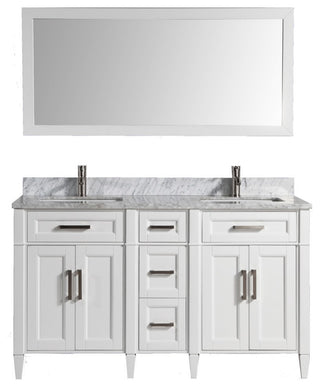 Vanity Set With Carrara Marble Top, 60", White, Standard Mirror