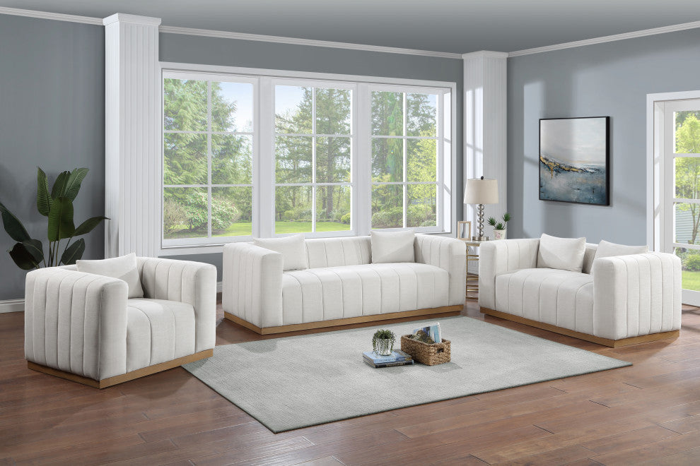 Lucia Beige Linen Textured Fabric Chair, Cream, Loveseat