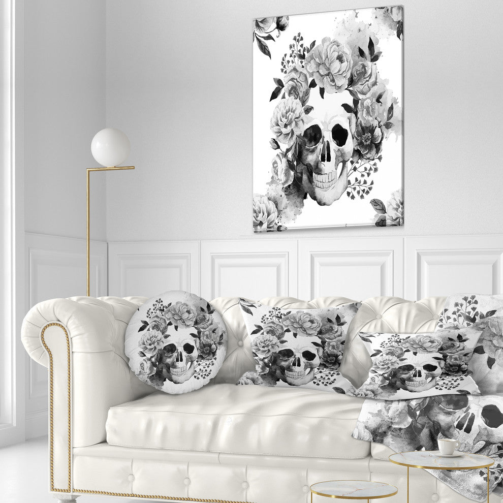 Peony Watercolor Skull Abstract Throw Pillow, 12"x20"