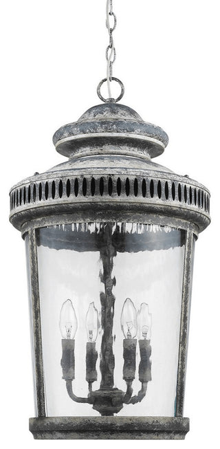 Kingston 4-Light Antique Lead Foyer Pendant With Curved Water Glass Panes