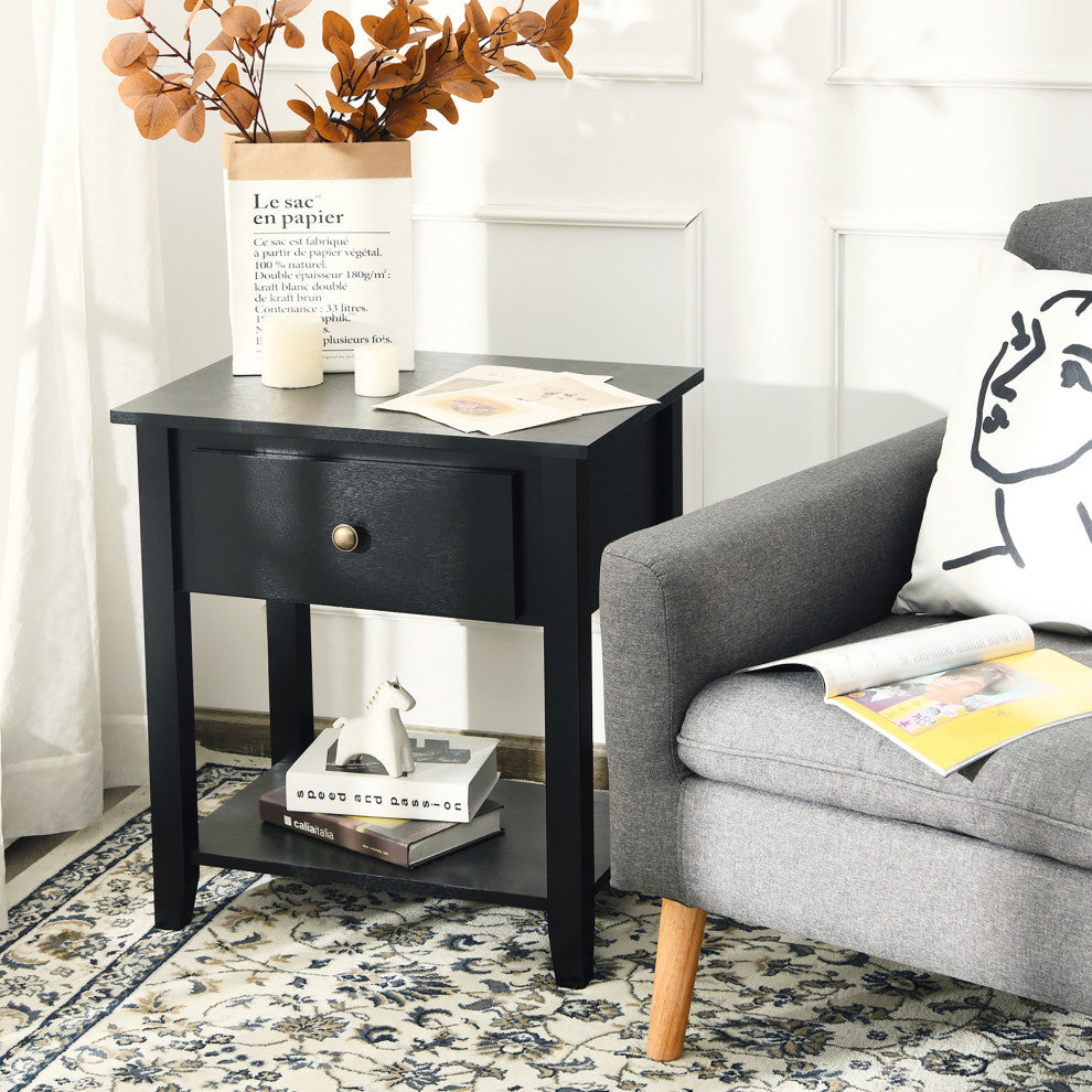 Costway Nightstand Beside Table Chest Sofa Table End Table Accent Table Black