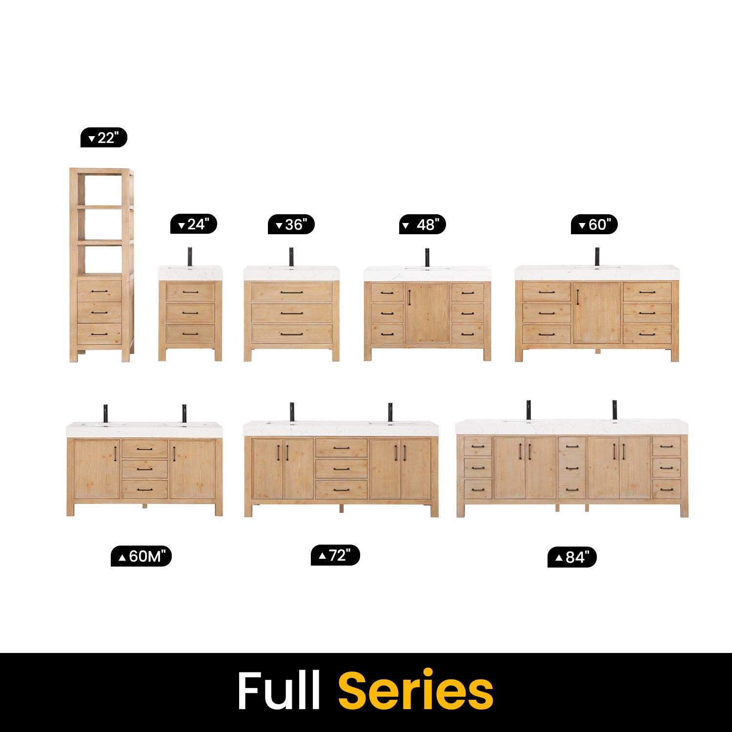 Leon Bath Vanity With Composite Stone Top, Fir Wood Brown, 84", No Mirror