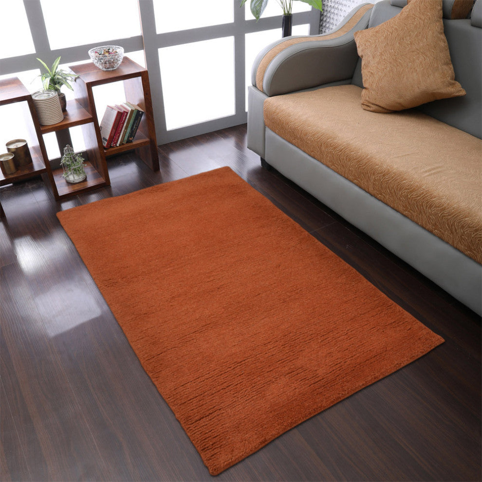 Hand Knotted Tibbati Wool Area Rug Solid Dark Orange