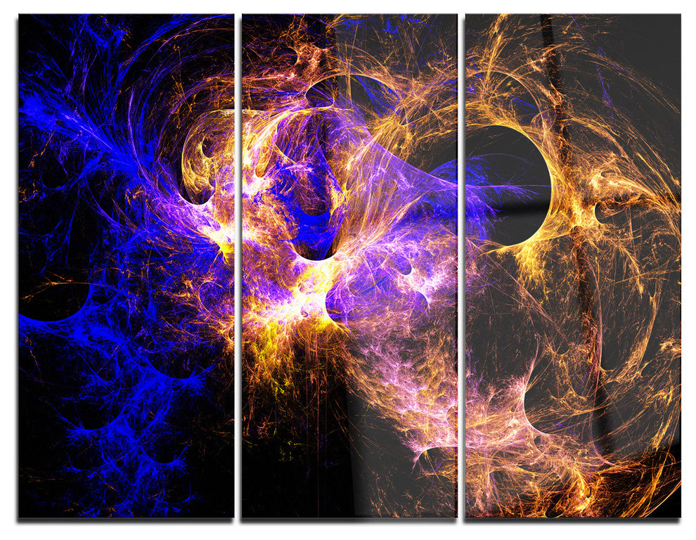 "Wings of Angels Blue in Black" Digital Metal Wall Art, 3 Panels, 36"x28"