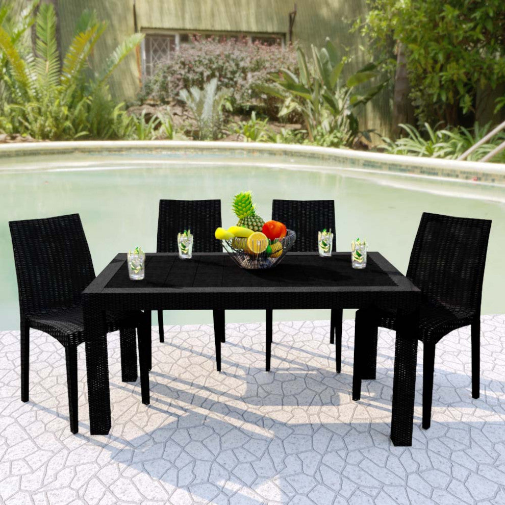 Leisuremod Weave Mace Indoor Outdoor Patio Chair, Set of 4, Black