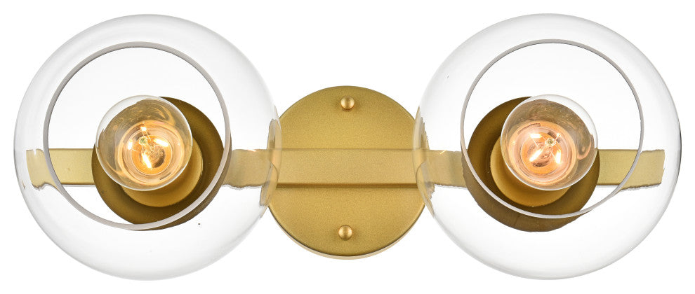 2 Light Brass And Clear Bath Sconce