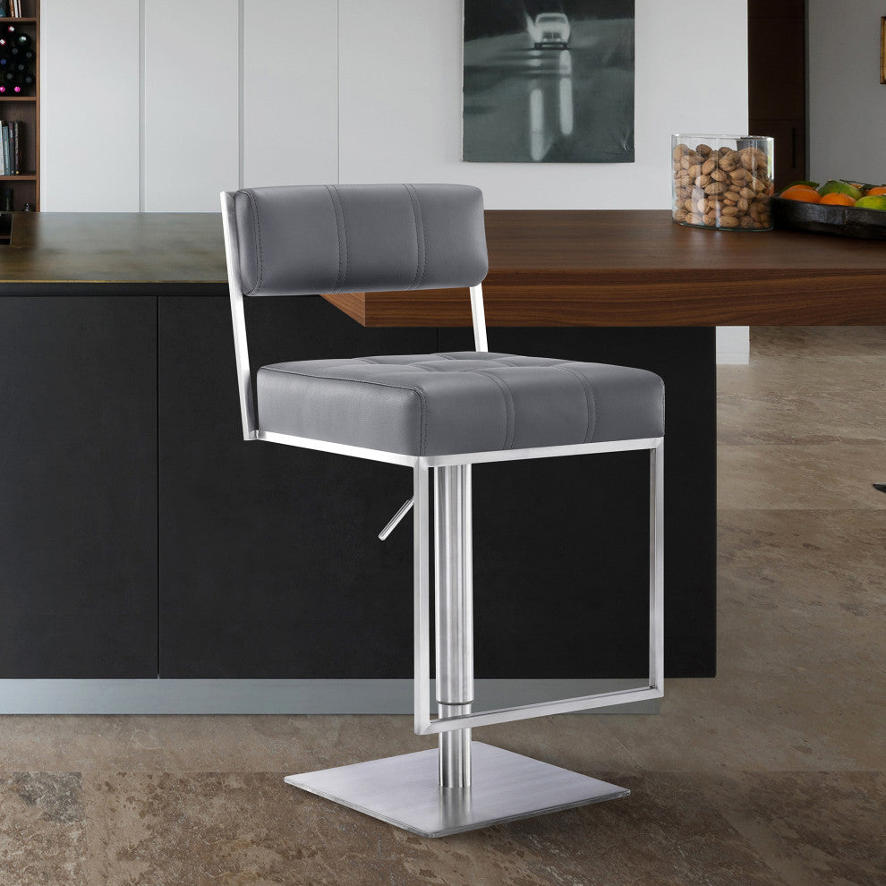 Kylee Swivel Barstool in Faux Leather, Gray