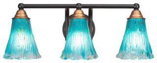 Paramount 3-Light Bath Bar, Matte Black & Brass, 5.5" Teal Crystal Glass