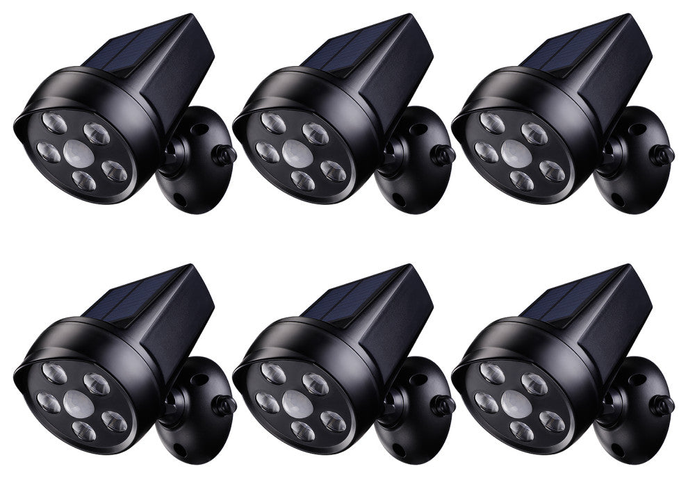 6-Pack Outdoor LED Solar Powered Motion Sensor Lights, IP65 Waterproof, 6500K