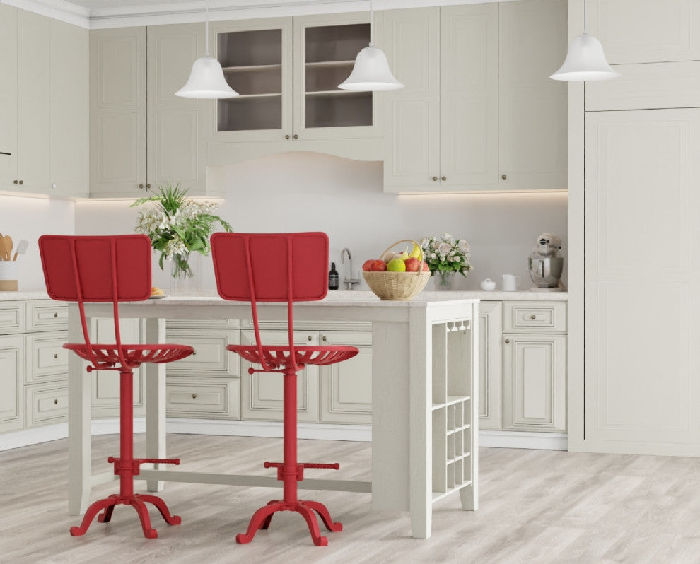 August Tractor Seat Stool With Back, Red