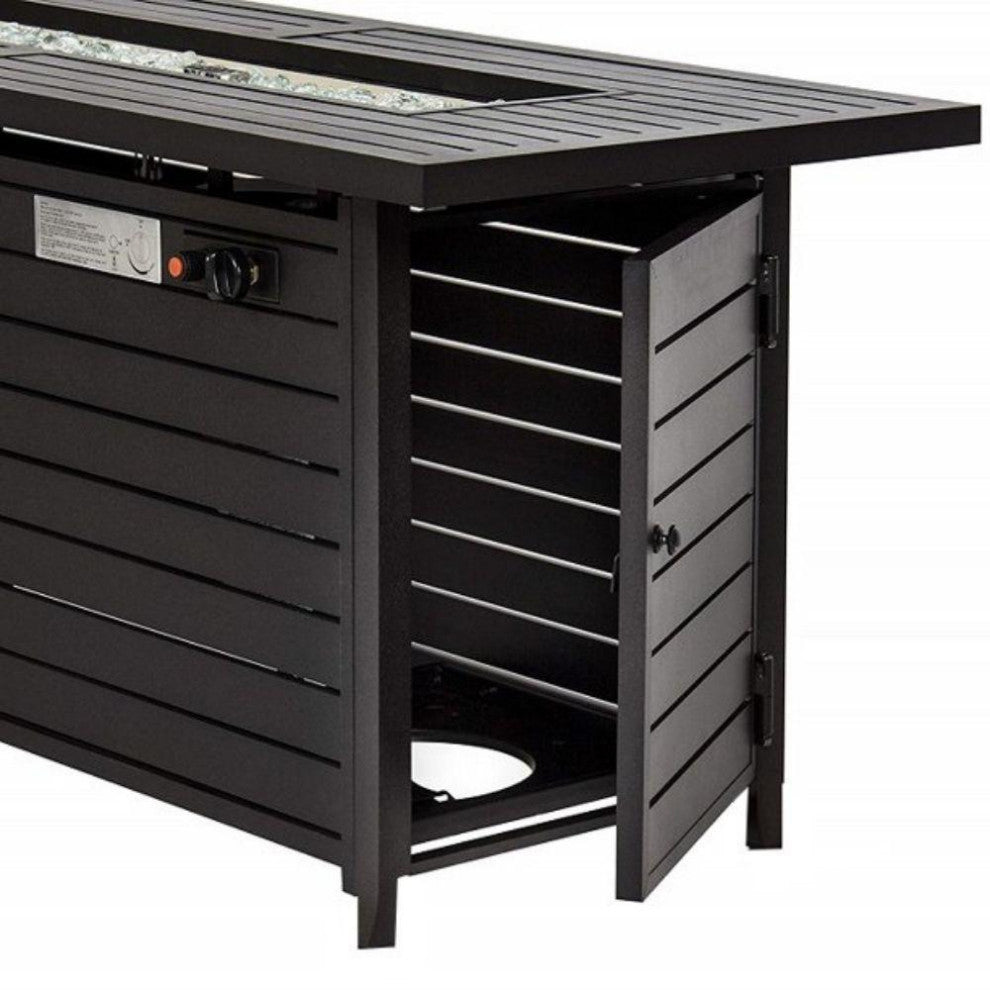AZ Patio Heaters Black Mocha 54" Rectangular LP Fire Pit Table With Wind Guard
