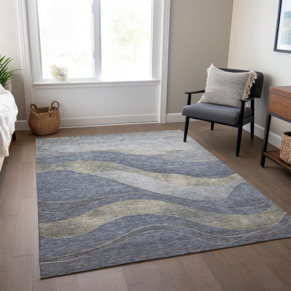 Machine Washable Indoor/Outdoor Chantille ACN1892 Denim 10' x 14' Rug