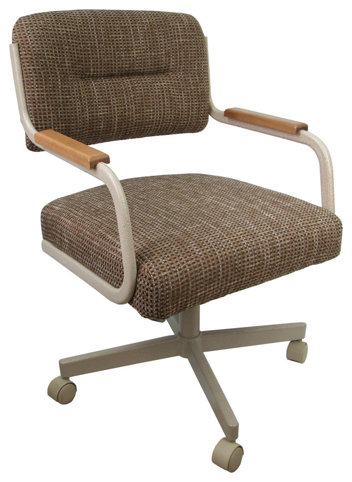 Swivel Tilt Kitchen Caster Chair with Wheels - M-114, Checkered - Beige Natural