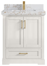 Boston 30" Single Sink Bath Vanity in Alabaster 2" Viola Gold