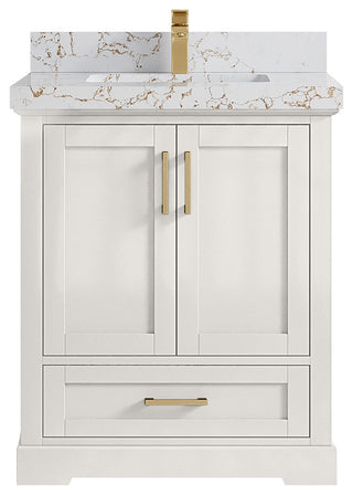 Boston 30" Single Sink Bath Vanity in Alabaster 2" Viola Gold