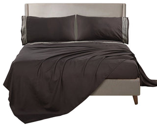 Serenta Trois Embroidered 4 Piece Bed Sheet Set, Chocolate, Twin
