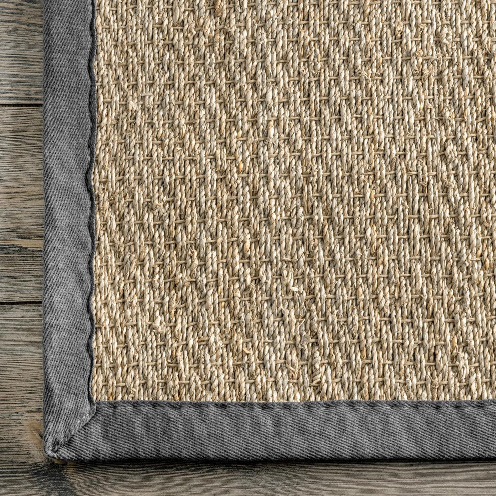Nuloom Jute and Sisal Elijah Seagrass With Border Area Rug, Dark Grey 3'x5'