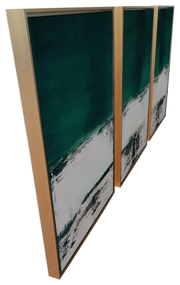 Three Piece Deep Green Black and White Abstract Canvas Wall Art