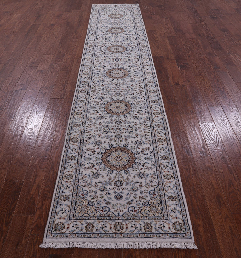 2' 8" X 13' 4" Persian Nain Hand Knotted Wool & Silk Runner Rug - Q14755