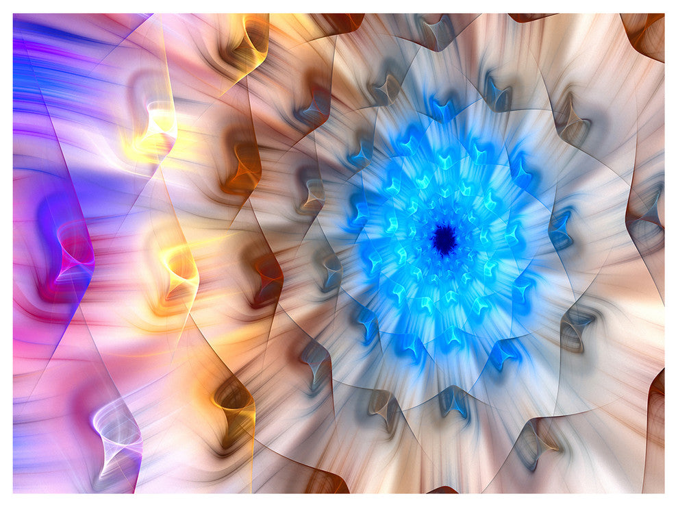 Blue Fractal Petals Dandelion, Floral Canvas Art Print, 40"x30"