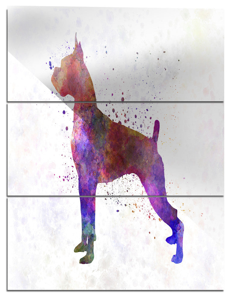 "Boxer in Watercolor" Glossy Metal Wall Art, 3 Panels, 28"x36"