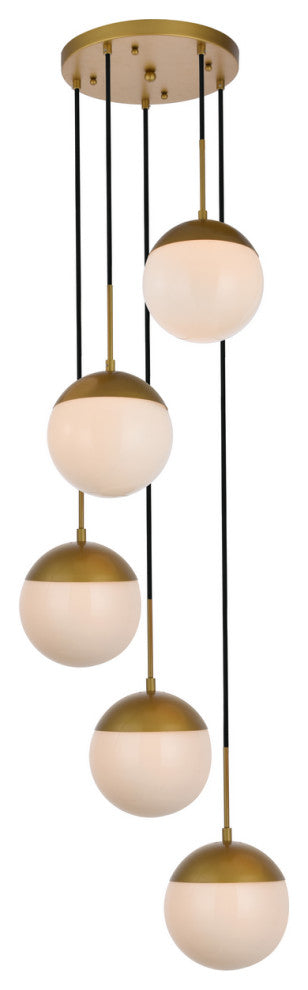 Eclipse 5 Light Pendant, Brass And Frosted White