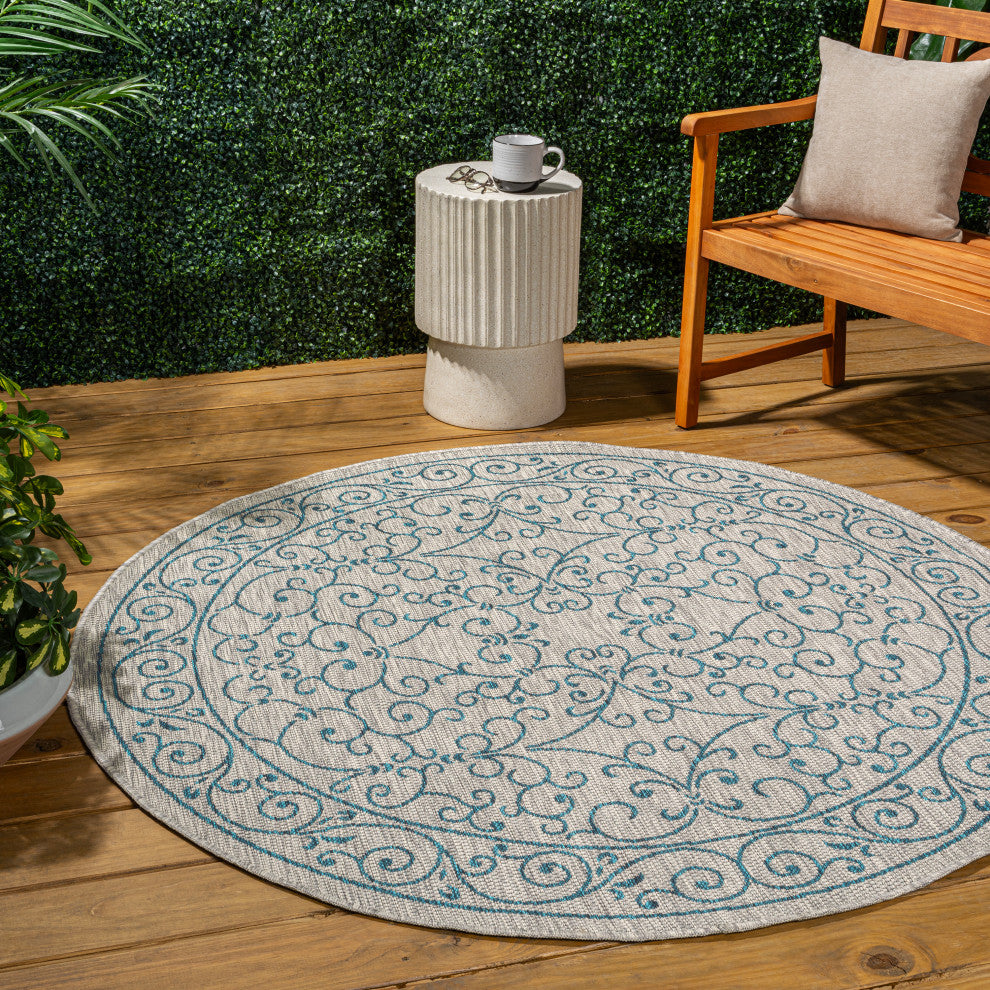 Charleston Vintage Filigree Textured Weave Indoor/Outdoor Area Rug