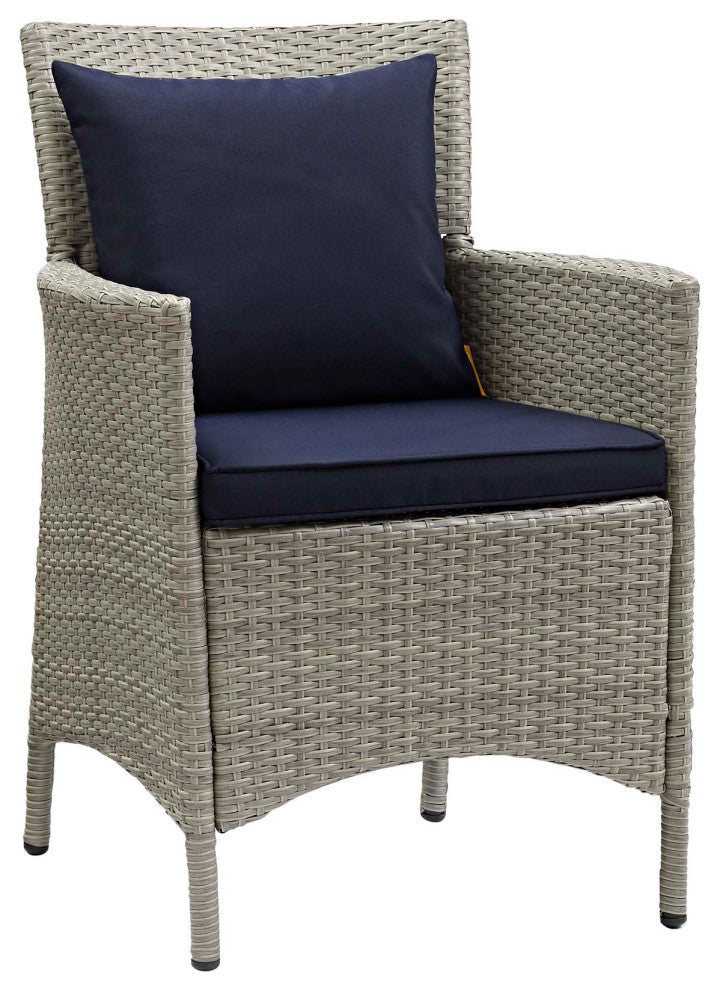 Conduit Outdoor Patio Wicker Rattan Dining Armchair, Light Gray Navy