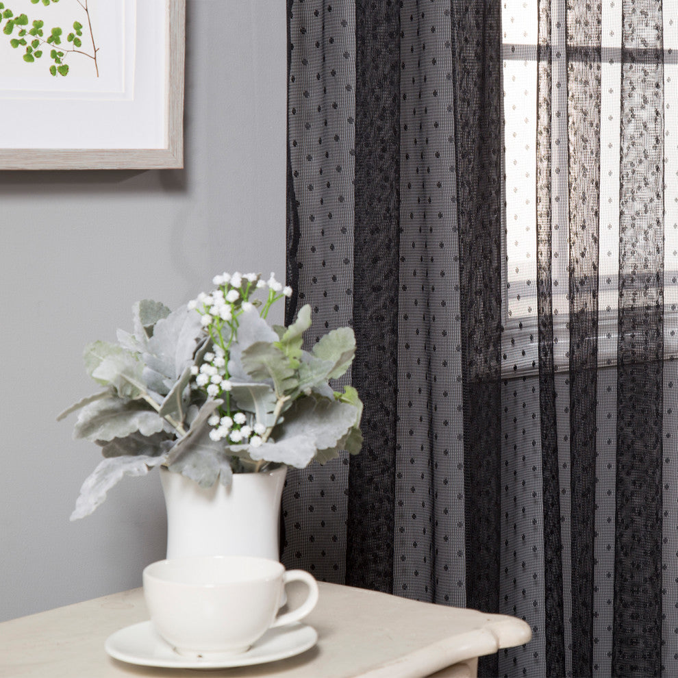 Jacquard Sheer Lace Dotted Curtain Pair