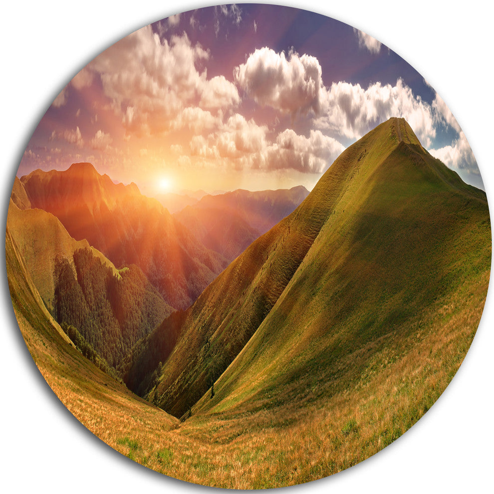 Sunrise Over Green Mountains, Landscape Photo Round Wall Art, 23"