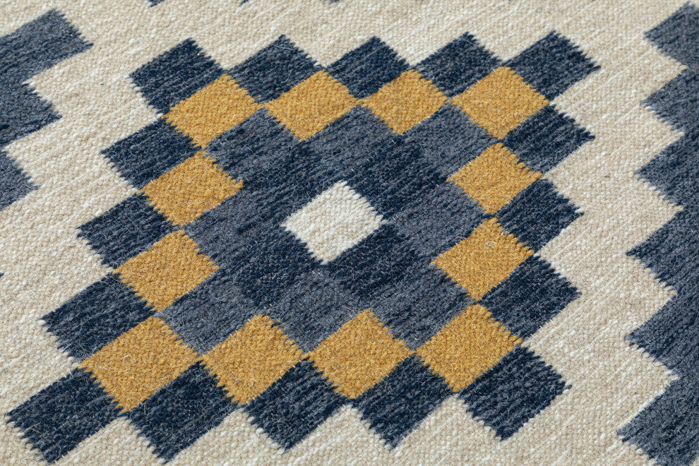 NuStory Mosaic Panja Hand-Made Contemporary Area Rug in Blue, 5' x 8'
