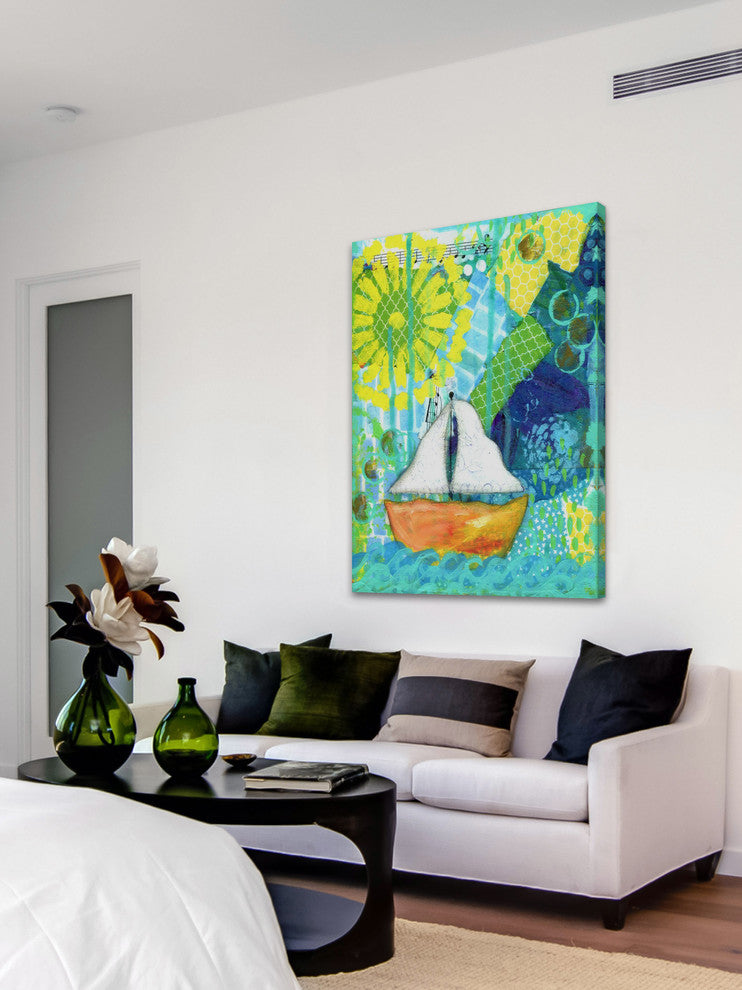 "Orange Boat" Painting Print on Wrapped Canvas